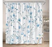 tenda da doccia floreale bianca e blu 70x140cm/Larghezza x Altezza lavabile in lavatrice, tessuto in poliestere, con gancio, adatto per il bagno
