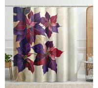 Tenda da doccia floreale, bordeaux e blu navy, tenda da doccia con fiori di stella di Natale, decorazione per le vacanze, tenda da doccia moderna ed elegante in tessuto impermeabile con ganci, 183 x