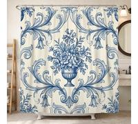 Tenda da doccia floreale, classica ed elegante vaso con vortici N/a blu in poliestere impermeabile, design stampato, tende da bagno per bagno, camera degli ospiti, 183 x 183 cm