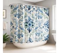 Tenda da doccia floreale extra larga, classica ed elegante, con foglie a spirale blu primaverile, lavabile con ganci, tende da doccia per bagno, decorazione per camera degli ospiti, 274 x 183 cm