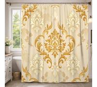 Tenda da doccia floreale extra lunga, elegante e classica curva N/a in tessuto impermeabile dorato, tenda decorativa per bagno e camera degli ospiti, 183 x 248 cm