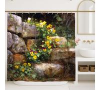 Tenda da doccia floreale, giallo brillante viola pensiero primavera arredamento bagno moderno rustico tenda in tessuto impermeabile con ganci 183 x 183 cm