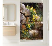 Tenda da doccia floreale, giallo brillante viola pensiero primavera arredamento bagno moderno rustico tenda in tessuto impermeabile con ganci 91 x 183 cm