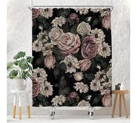 Tenda da doccia floreale nera per set da bagno con fiori di rosa scura Boho vittoriano primavera fiori di campo donna vintage pianta tenda da bagno 152 x 183 cm decorativo in tessuto di poliestere