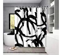 Tenda da doccia geometrica astratta, design moderno, bianco e nero, con pennellate verticali e linea divisoria per la privacy del bagno, con occhielli (180x210 cm/stile retrò)