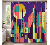 Tenda da doccia geometrica extra lunga, moderna astratta edifici cerchi nessuno viola tessuto impermeabile tenda decorativa per bagno vasca da bagno appartamento decorazione 182 x 248 cm