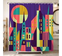 Tenda da doccia geometrica, moderna astratta edifici cerchi nessuno viola poliestere impermeabile Clawfoot vasca doccia tende decorazione per bagno camera degli ospiti 183 x 198 cm