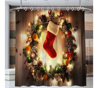 Tenda Da Doccia Ghirlande Di Natale E Calze, Tenda Da Doccia Con Minimalismo, Decorazione per Le Vacanze, Verde Tendas Da Doccias in Tessuto Impermeabile per Il Bagno, 200 * 200cm