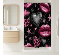 Tenda da doccia glamour con stampa bacio, color pesca lucida e nero, decorazione per il bagno, romantica, moderna, chic, impermeabile, in tessuto per il bagno delle ragazze, decorazione per la casa di