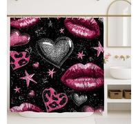 Tenda da doccia glamour con stampa bacio, color pesca lucida e nero, decorazione per il bagno, romantica, moderna, chic, impermeabile, in tessuto per il bagno delle ragazze, decorazione per la casa di