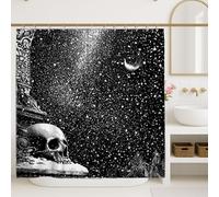Tenda da doccia gotica, nero bianco cielo stellato, decorazione per il bagno, tenda da doccia moderna artistica in tessuto impermeabile con ganci, 183 x 213 cm