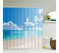 Tenda da doccia impermeabile antimuffa 200 x 140 cm, design con nuvole oceaniche bianche, lavabile in lavatrice, tessuto antibatterico con ganci, ideale come decorazione per il bagno