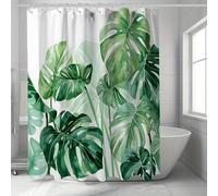 Tenda da doccia impermeabile con foglie tropicali e ganci - Design con palme e monstera, arredo bagno in poliestere lavabile in lavatrice 160x160cm/(WxH)