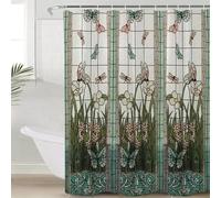 Tenda da doccia impermeabile in vetro colorato con fiori di campo e libellula, tenda da bagno in poliestere, tenda da doccia per bagno dell'hotel, LxA: 100x175 cm/39''x69'' Tenda da doccia per bagno