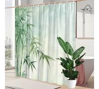 Tenda da doccia in bambù con acquerello 70x181cm/Larghezza x Altezza Sottili steli di bambù verde e foglie strette su una delicata sfumatura pastello, lavabili in lavatrice