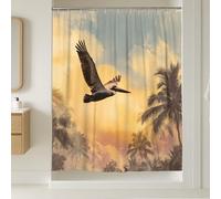 Tenda da doccia in pellicano, tenda da doccia con tramonto arancione giallo cielo, decorazione per il bagno, tenda da doccia in tessuto impermeabile con ganci, 182 x 248 cm
