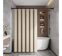Tenda da doccia in poliestere beige, 150 x 200 cm, effetto lino, resistente alla muffa, con occhielli, decorazione per il bagno, elegante e facile da pulire