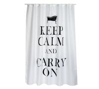 Tenda da doccia in poliestere Keep Calm MSV, 180 x 200 cm, qualità premium, bianco e nero, anelli inclusi