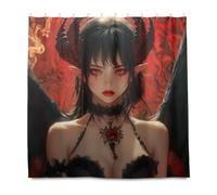 Tenda da doccia in stile anime Demonic Beauties, decorativa, impermeabile, con gancio, in poliestere, lunga, lavabile, lunga, per decorazione del bagno, decorazione autunnale, decorazione per