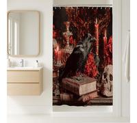 Tenda da doccia in stile gotico, con corvo nero e rosa rossa, decorazione per la casa, stile vintage scuro, elegante, in tessuto impermeabile, con ganci, 91 x 183 cm