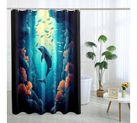 Tenda da doccia in tessuto impermeabile con ganci motivo delfino vita marina per la decorazione del bagno, stile costiero estivo con ganci, 157 x 183 cm