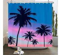 Tenda da doccia in tessuto impermeabile con motivo estivo con albero di cocco e mare 120x240cm/Larghezza x Altezza Tende per la decorazione del bagno in stile hawaiano