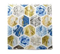 Tenda da doccia in tessuto impermeabile decorativo blu oro con trama marmorizzata con gancio in poliestere lavabile in lavatrice grande tenda per bagno tenda cortina para ba?o 182 x 183 cm