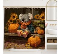 Tenda da doccia Koala, decorazione da bagno autunnale con girasoli arancioni, design con animali carini, impermeabile, con ganci, 152 x 183 cm