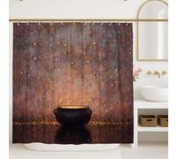 Tenda da doccia magica, decorazione da bagno viola eterea, luce oro, autunno inverno, artistica, astratta, impermeabile, in tessuto con ganci, 183 x 198 cm