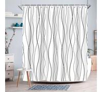 Tenda da doccia minimalista con linee ondulate, design astratto in bianco e nero, con 12 ganci, in poliestere lavabile in lavatrice 150x240cm/59x94in(PxA)
