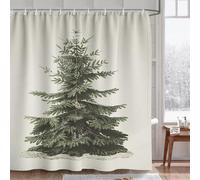 Tenda da doccia natalizia | Vintage Winter Art Moody Neutral Art Winter Snow | Foresta con pini e fiocchi di neve | 180 x 180 cm verde decorazione per il bagno