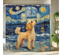 Tenda da doccia per cani, tenda da bagno per amanti degli animali, tenda da bagno per amanti degli animali, tenda da doccia moderna in tessuto impressionista blu impressionista con ganci, 182 x 183 cm
