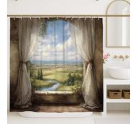 Tenda da doccia per finestra, tenda da doccia rurale con paesaggio primaverile verde impermeabile in tessuto decorativo decorativo per bagno dormitorio 183 x 213 cm