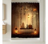Tenda da doccia per Halloween, fantasma spettrale gatto zucca lanterna decorazione per il bagno, autunno autunno moderno rustico tenda da doccia in tessuto impermeabile con ganci 182 x 248 cm