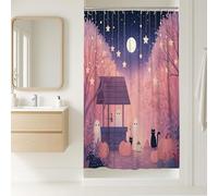 Tenda da doccia per Halloween, fantasmi spettrali e gatti nella foresta di zucche, decorazione per il bagno, tenda da doccia in tessuto impermeabile a tema autunno notte Halloween con ganci 91 x 183
