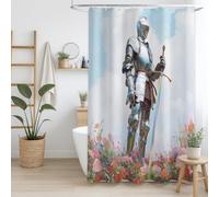 Tenda da doccia per il bagno Resistente allo scolorimento Tessuto resistente per la cucina Bianco Cavaliere Realistico Fantasia,90 x 180cm（35" x 71"）