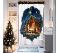 Tenda da doccia per presepe, stella religiosa natalizia, impermeabile, blu, in tessuto impermeabile, per casa, bagno, hotel, 91 x 183 cm