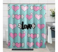 Tenda da doccia per San Valentino con cuore carino con ali lettere d'amore alla moda cartone animato rosa foglia di tè poliestere impermeabile accessori bagno vasca da bagno casa tenda da doccia con