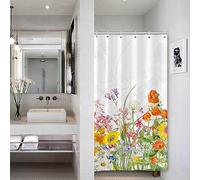 Tenda da Doccia Piccola Stalla Botanica Fattoria Vivid Rustico Wildflower Verde Foglie Tenda da Doccia per il Bagno Impermeabile Tessuto Vasca da Bagno Accessori 92x183cm