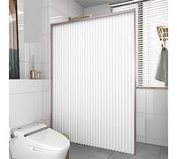 Tenda da doccia pieghevole invisibile, set di tende da doccia, tenda da doccia in tessuto moderno, set di tende da doccia con design a doppia carrucola, tenda da doccia in 3 colori, adatta per il bagn