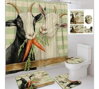 Tenda da doccia rustica con animali della fattoria, tende da bagno rustiche primaverili verdi beige capra per arredo bagno, campagna, moderna, chic, bianca, tenda da doccia in tessuto impermeabile