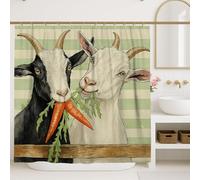 Tenda da doccia rustica con animali della fattoria, tende da bagno rustiche primaverili verdi beige capra per arredo bagno, campagna, moderna, chic, bianca, tenda da doccia in tessuto impermeabile con