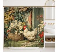 Tenda da doccia rustica in stile rustico, tende da bagno vintage con motivo floreale per gallina, decorazione per bagno country, autunno del Ringraziamento, set di tende in tessuto impermeabile con