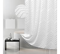 Tenda da doccia stile bohémien, in tessuto bianco, con nappa, moderna, strutturata, trapuntata, a righe, minimalista, per bagno, doccia, 72 x 72 cm, colore: bianco