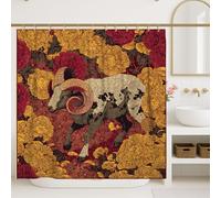 Tenda da doccia, stile vintage giallo rosso floreale, decorazione per il bagno, autunno inverno rustico bohémien tenda da doccia in tessuto impermeabile con ganci, 183 x 213 cm