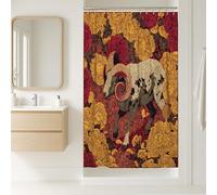 Tenda da doccia, stile vintage giallo rosso floreale, decorazione per il bagno, autunno inverno rustico bohémien tenda da doccia in tessuto impermeabile con ganci 91 x 183 cm