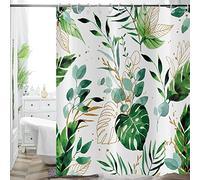 Tenda da doccia verde foglie 180x200, Hnmdmyi tropicale eucalipto foglia pianta botanica tende da doccia astratto Boho acquerello tenda da bagno impermeabile poliestere tessuto lavabile tenda da bagno