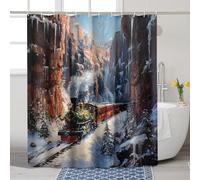 Tenda da doccia vintage a forma di treno, decorazione colorata per il bagno con locomotiva a vapore, per vacanze invernali, rustica, classica, impermeabile, con ganci, 152 x 183 cm