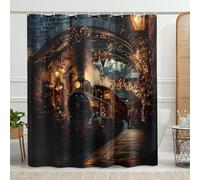 Tenda da doccia vintage a forma di treno, verde scuro, decorazione classica per bagno a vapore, per vacanze invernali, accogliente, rustica, impermeabile, in tessuto, con ganci, 183 x 183 cm