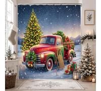 Tenda da doccia vintage con camioncino rosso natalizio, 152 x 183 cm
